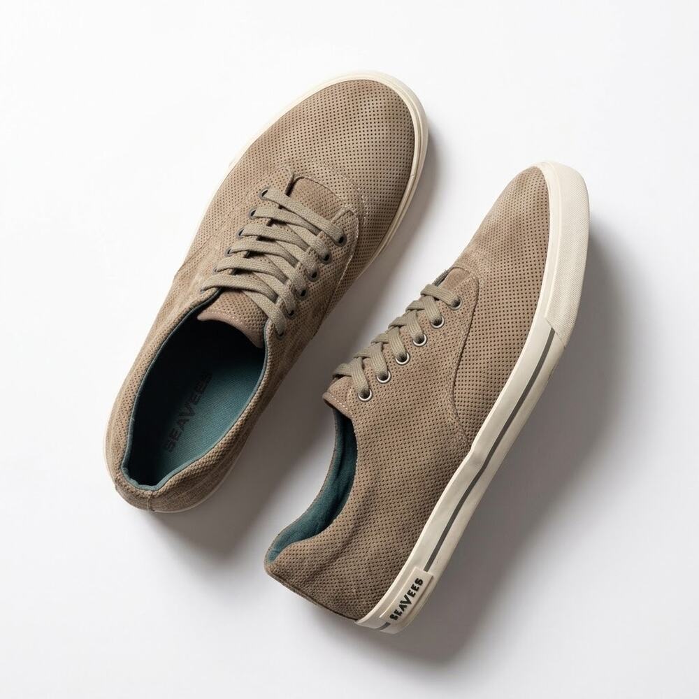 SeaVees Perforated Suede Hermosa Sneaker Taupe Brown Low-Top Mens 11